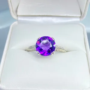 Amethyst Ring, Button Ring, Art Deco 1930's Style Jewelry, #D12