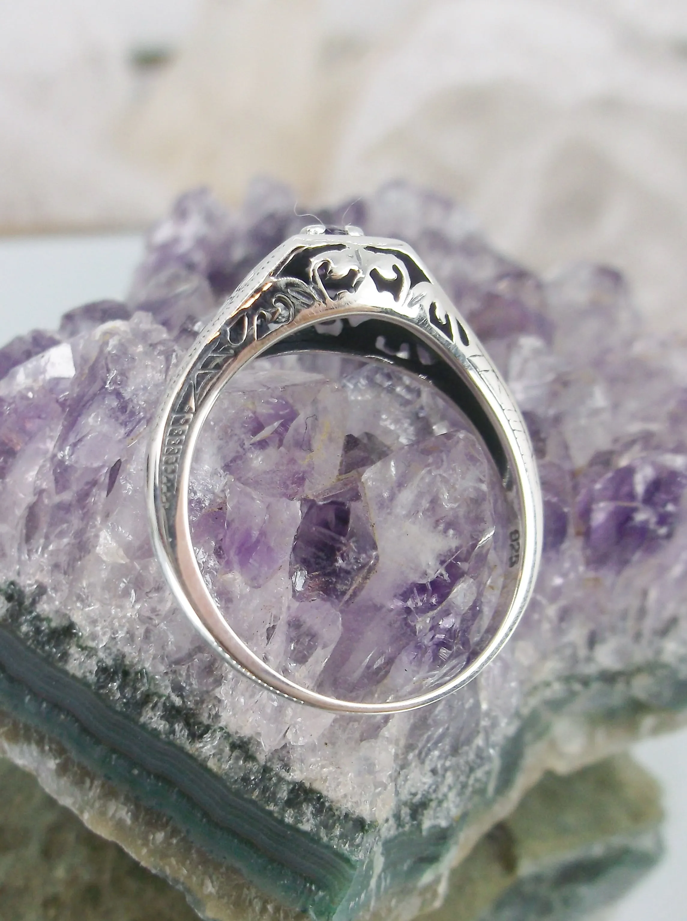 Amethyst Ring, Natural Gem, Antique Wedding Jewelry #D155