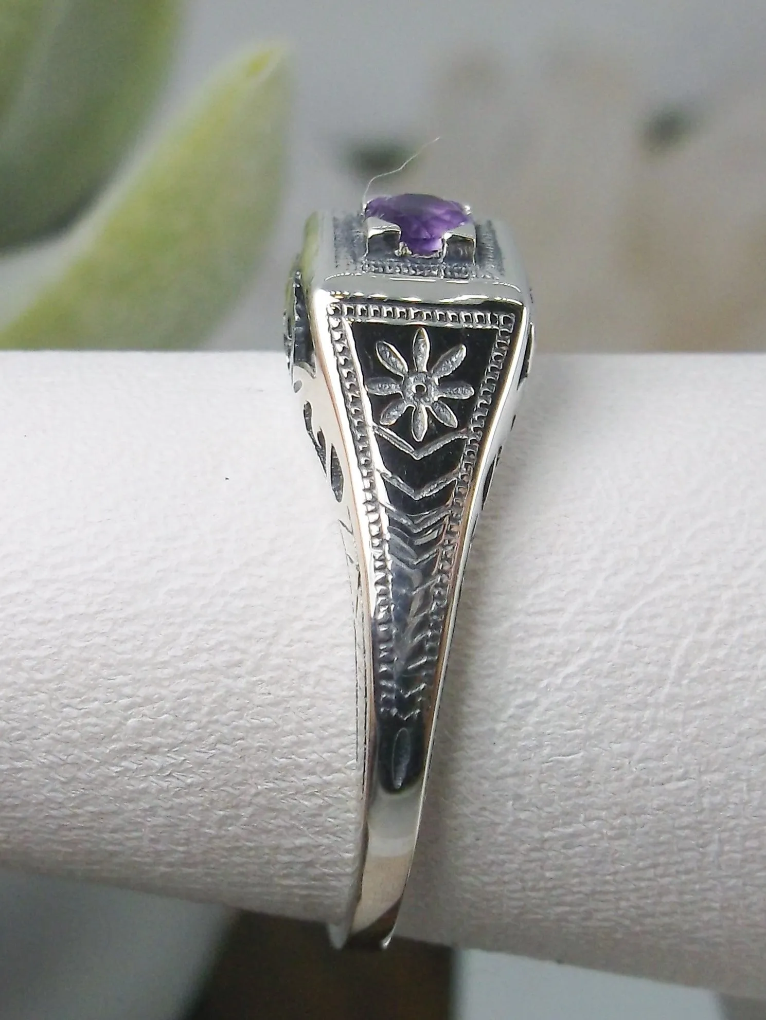 Amethyst Ring, Natural Gem, Antique Wedding Jewelry #D155