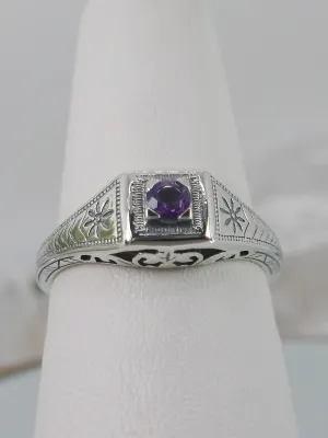 Amethyst Ring, Natural Gem, Antique Wedding Jewelry #D155