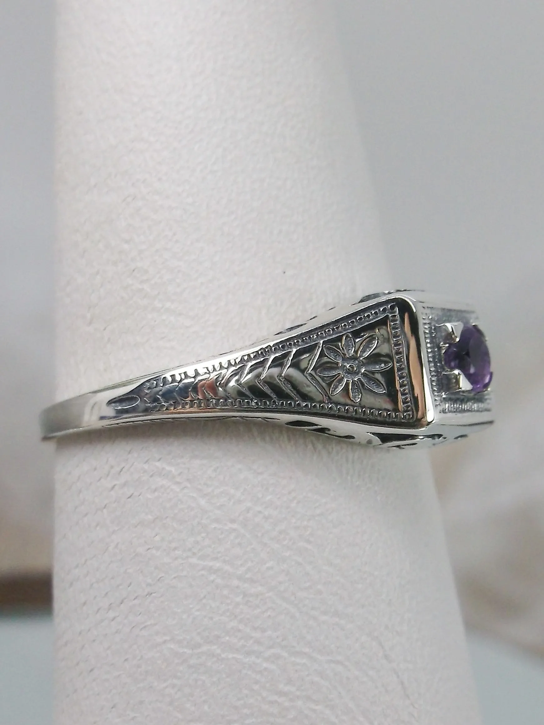 Amethyst Ring, Natural Gem, Antique Wedding Jewelry #D155