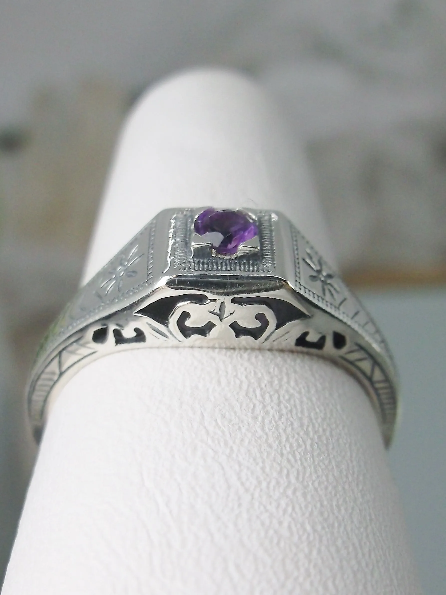 Amethyst Ring, Natural Gem, Antique Wedding Jewelry #D155