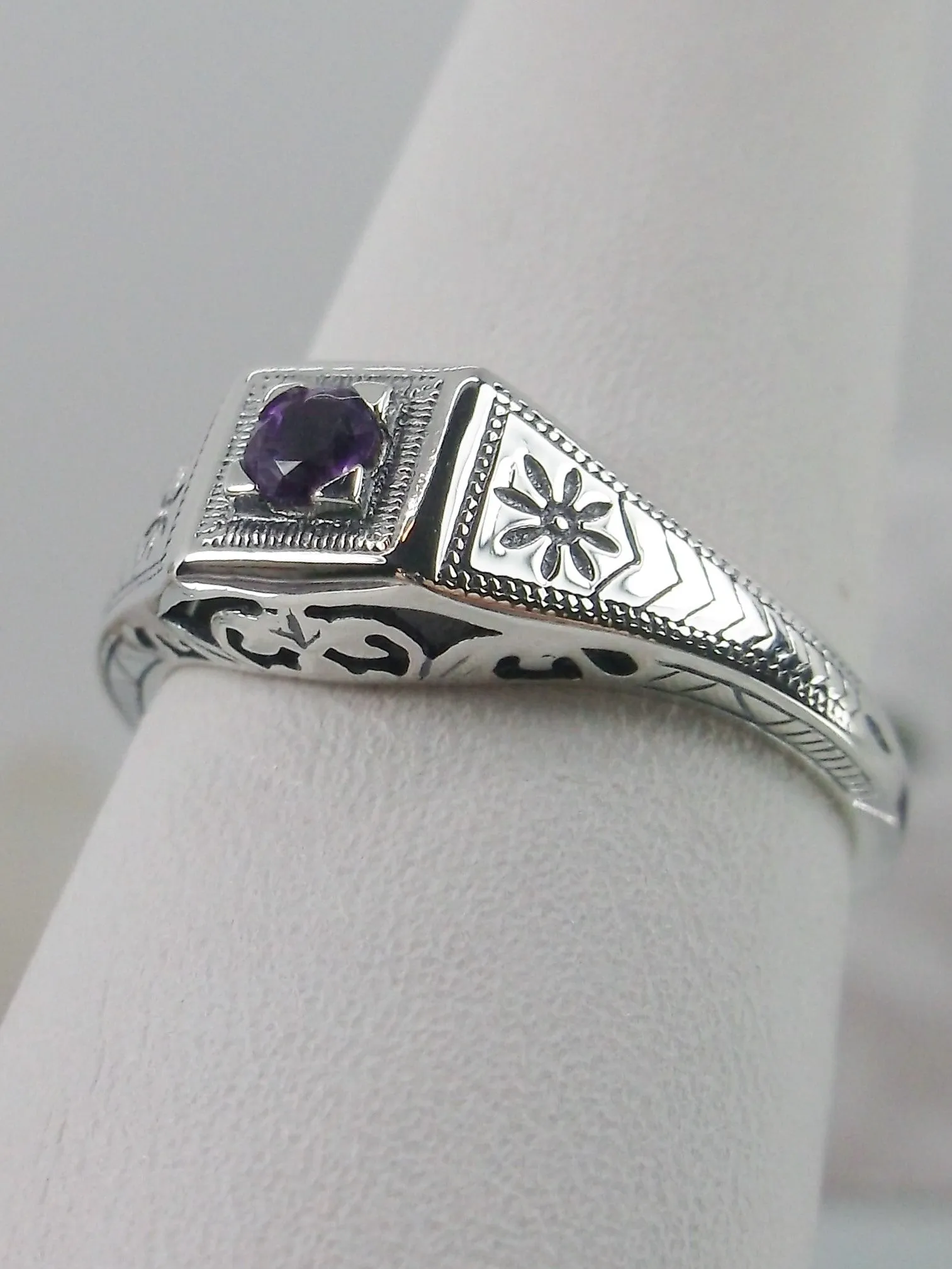 Amethyst Ring, Natural Gem, Antique Wedding Jewelry #D155