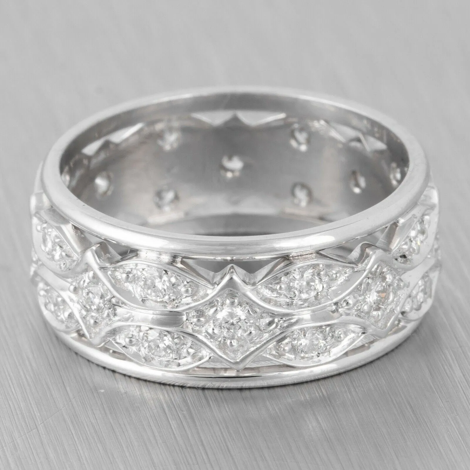 Antique Art Deco 14k White Gold Diamond Wide Eternity Band 0.30ctw Size 6.5