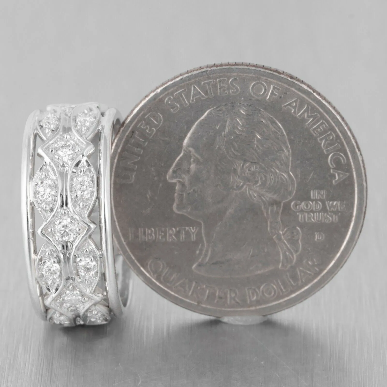 Antique Art Deco 14k White Gold Diamond Wide Eternity Band 0.30ctw Size 6.5