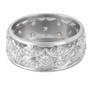 Antique Art Deco 14k White Gold Diamond Wide Eternity Band 0.30ctw Size 6.5