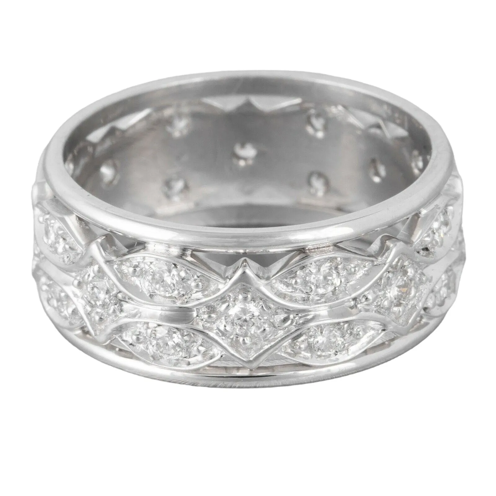 Antique Art Deco 14k White Gold Diamond Wide Eternity Band 0.30ctw Size 6.5