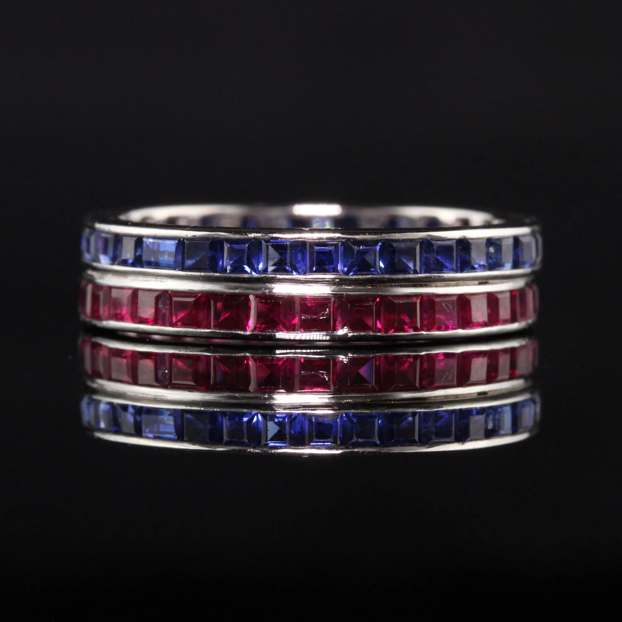 Antique Art Deco 14K White Gold Ruby and Sapphire Eternity Band