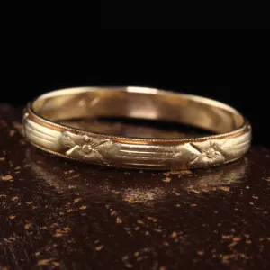 Antique Art Deco 14K Yellow Gold Engraved Wedding Band - Size 8 3/4
