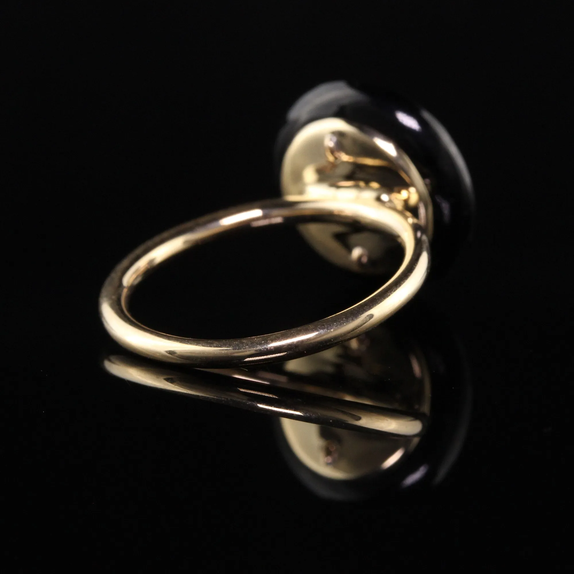 Antique Art Deco 14K Yellow Gold Platinum Onyx Diamond Button Ring