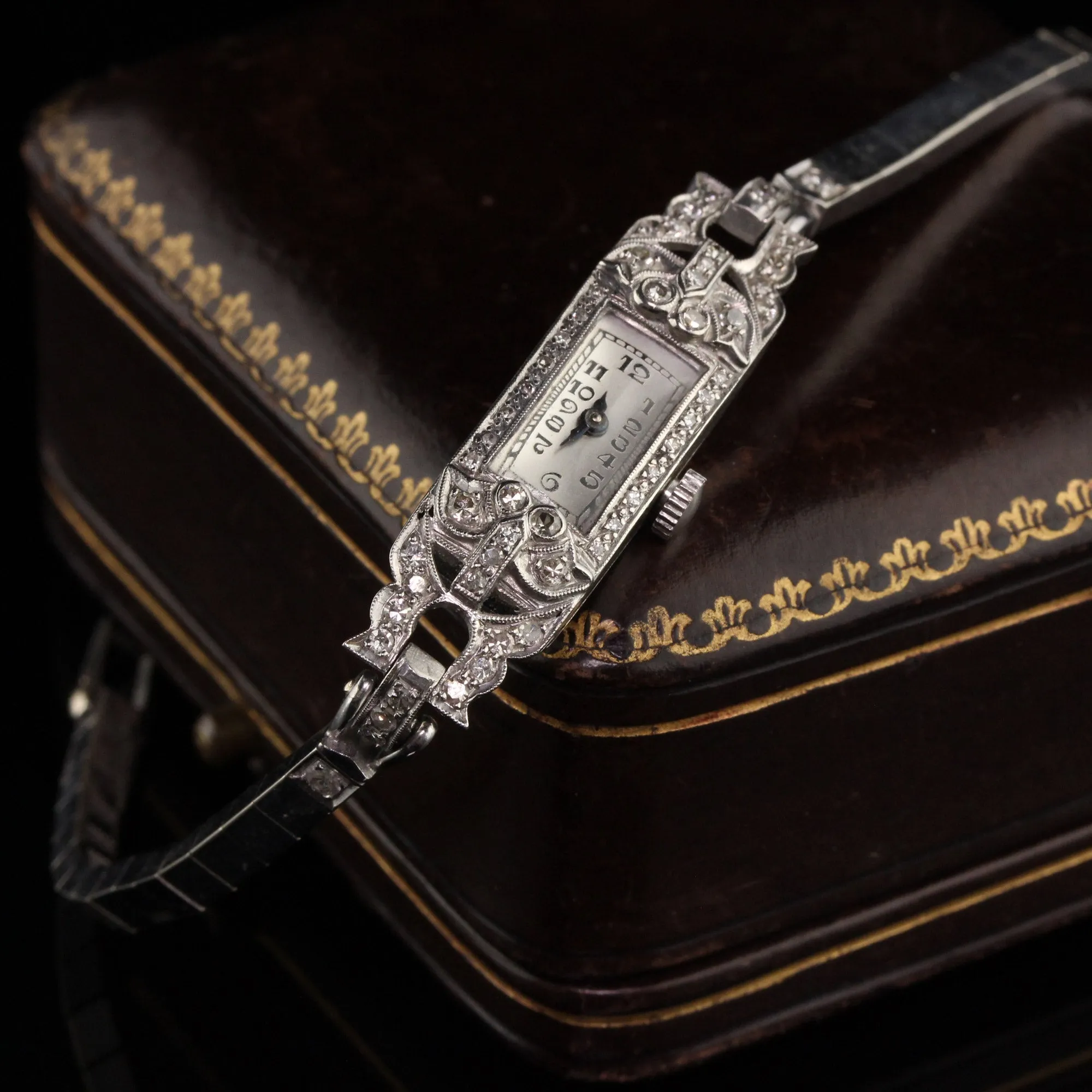 Antique Art Deco Platinum and 14K White Gold Diamond Watch