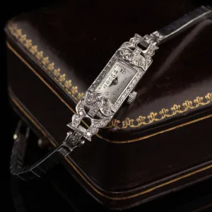 Antique Art Deco Platinum and 14K White Gold Diamond Watch