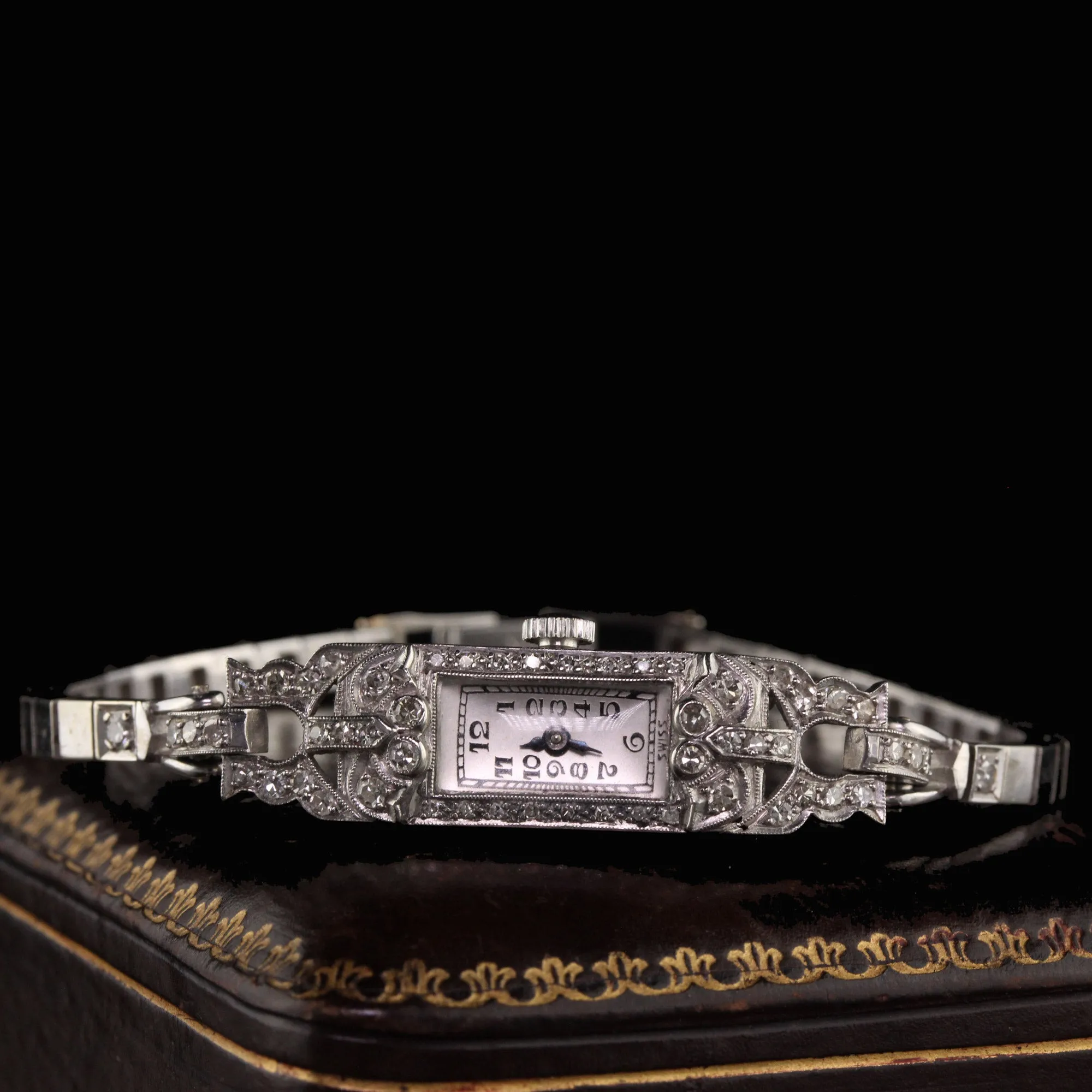 Antique Art Deco Platinum and 14K White Gold Diamond Watch