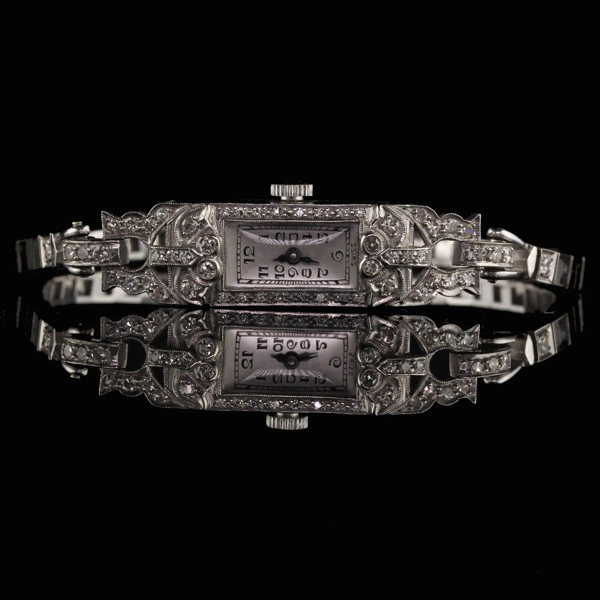 Antique Art Deco Platinum and 14K White Gold Diamond Watch