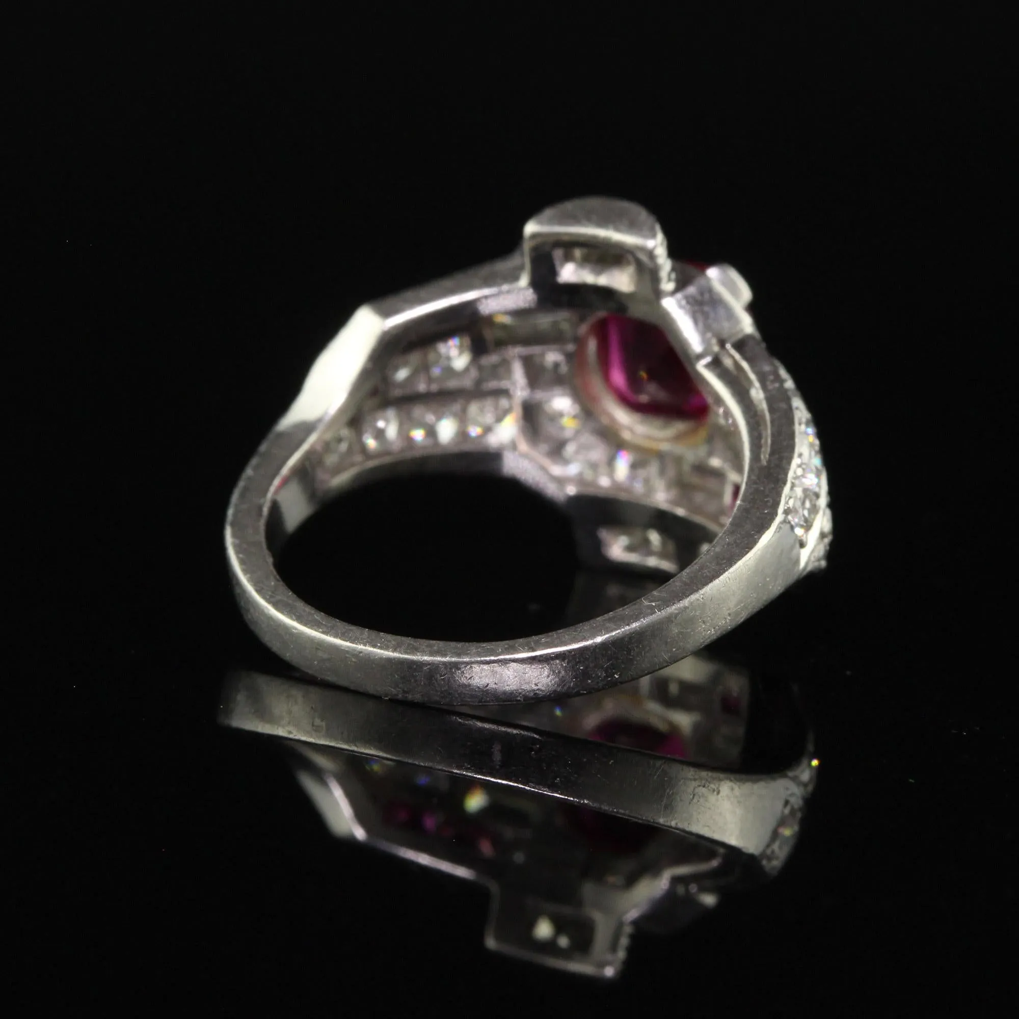 Antique Art Deco Platinum Burma Ruby and Diamond Engagement Ring - GIA