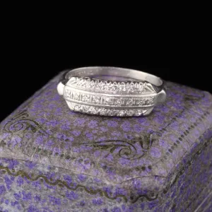 Antique Art Deco Platinum Diamond 3-Row Half Eternity Band