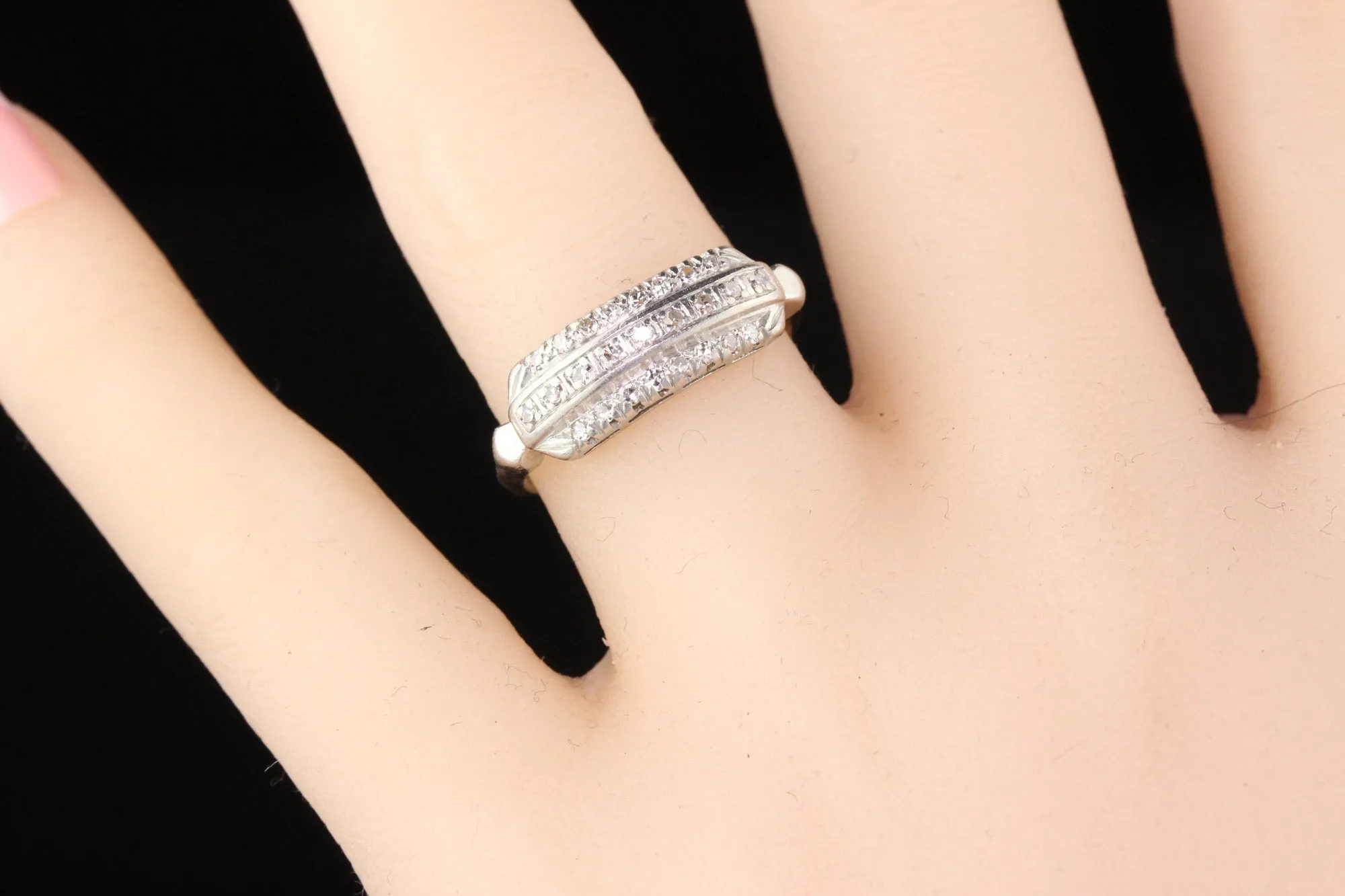 Antique Art Deco Platinum Diamond 3-Row Half Eternity Band