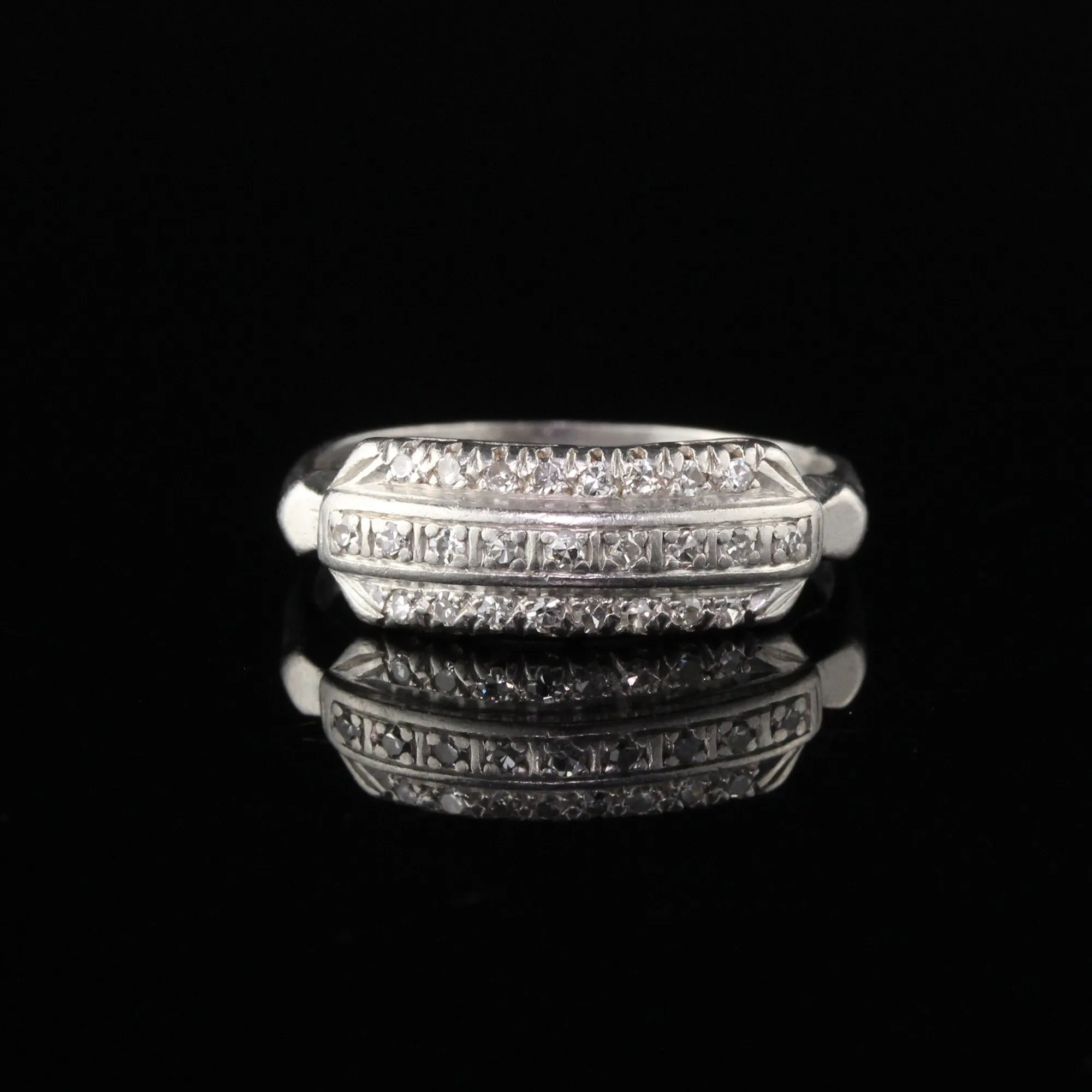 Antique Art Deco Platinum Diamond 3-Row Half Eternity Band