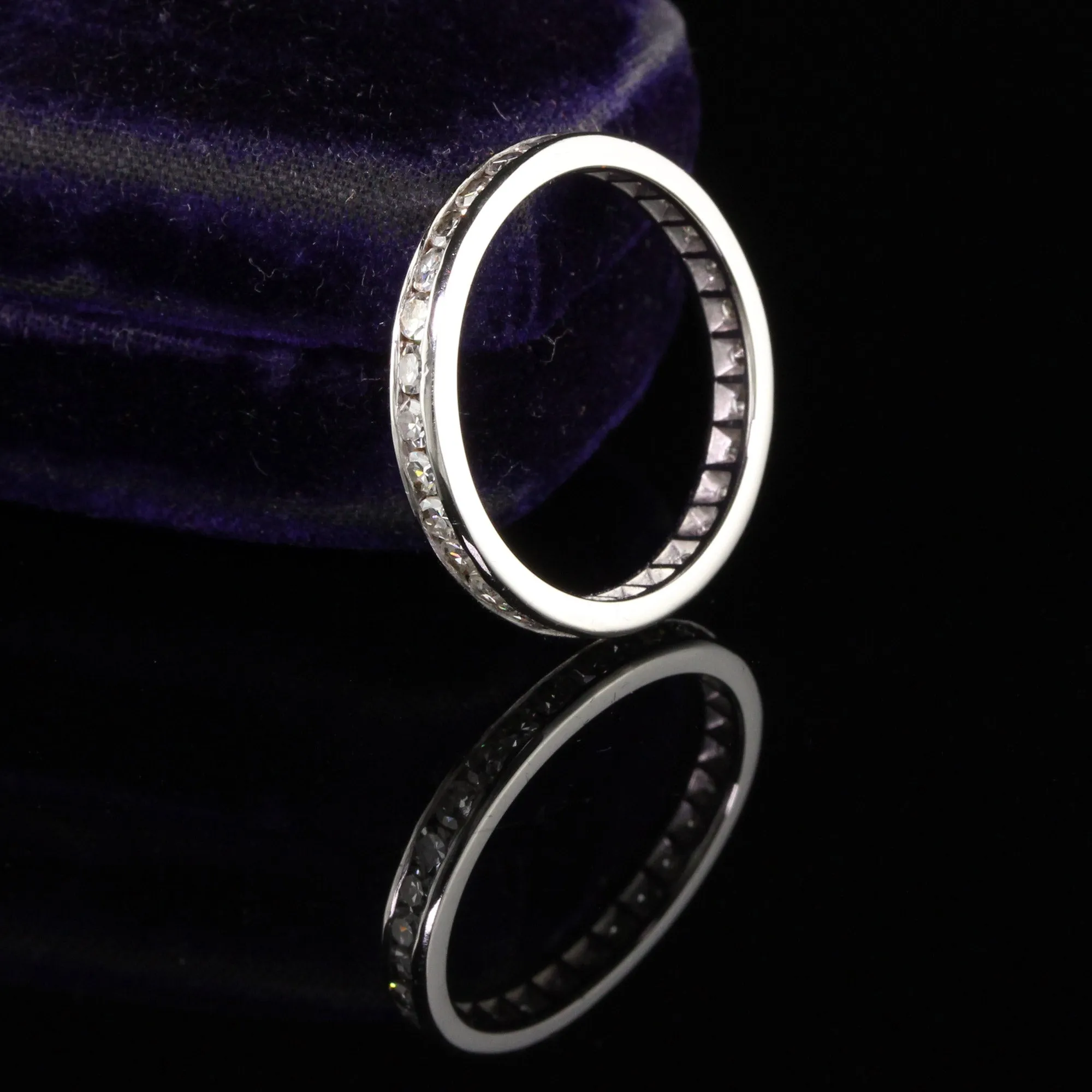 Antique Art Deco Platinum Diamond Single Cut Eternity Band - Size 8.5