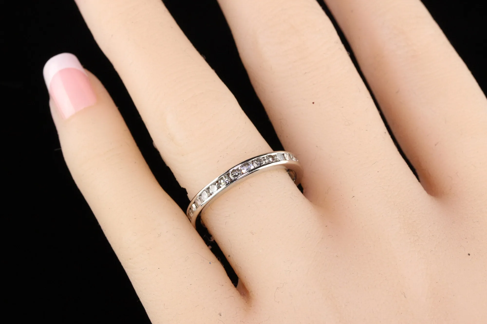 Antique Art Deco Platinum Diamond Single Cut Eternity Band - Size 8.5