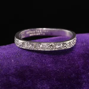 Antique Art Deco Platinum Five Diamond Engraved Wedding Band - Size 6 1/4