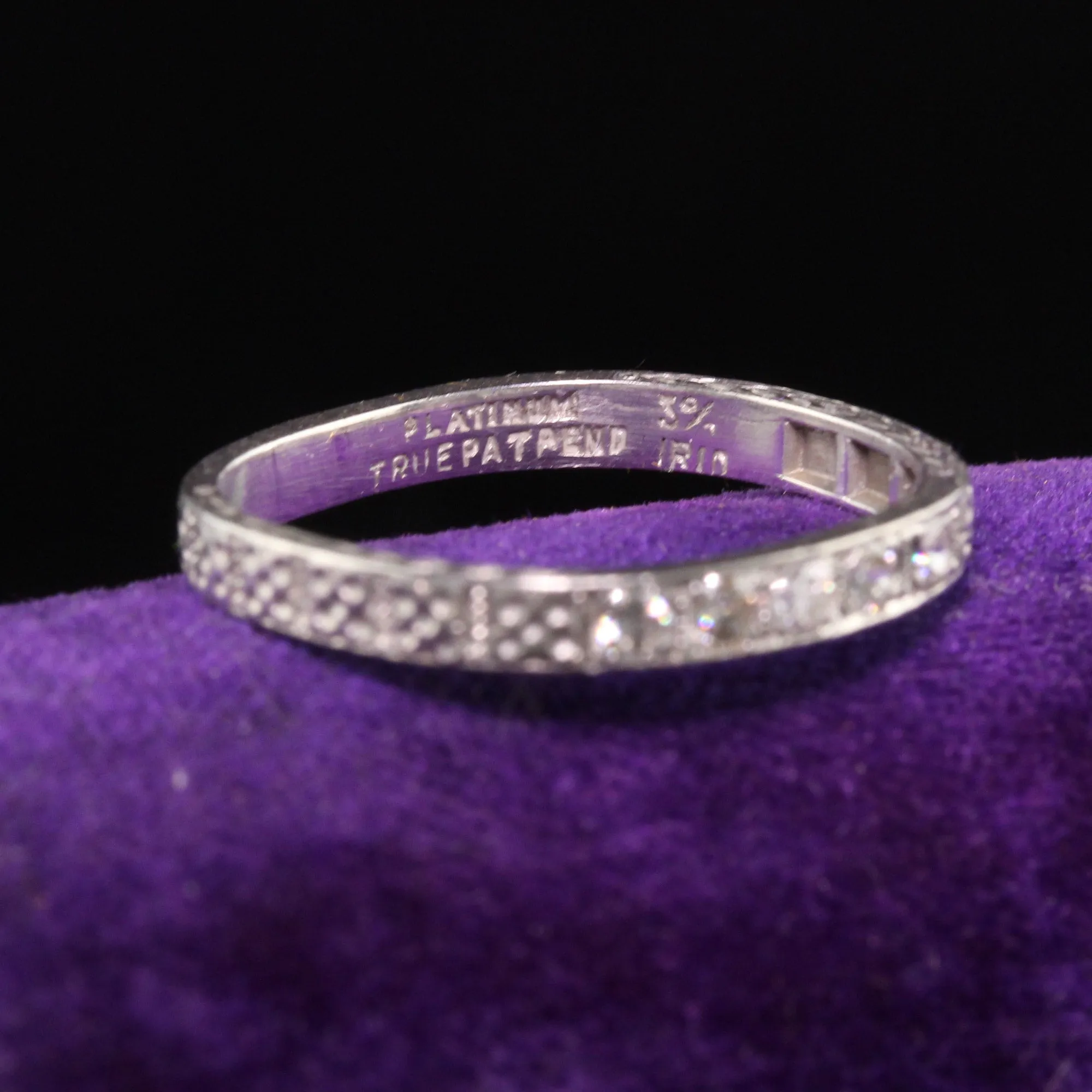 Antique Art Deco Platinum Five Diamond Engraved Wedding Band - Size 6 1/4