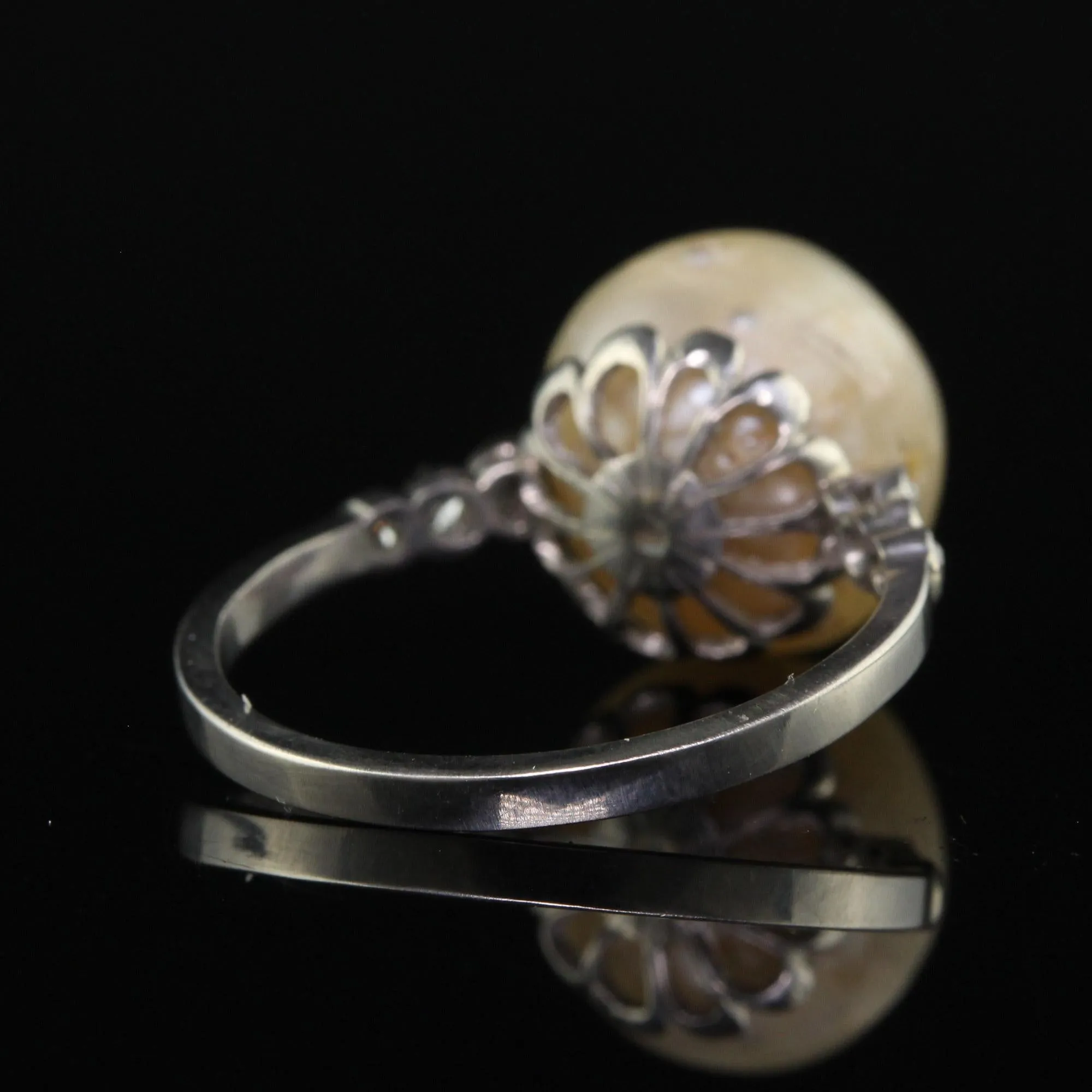 Antique Art Deco Platinum Natural Pearl and Diamond Engagement Ring - GIA