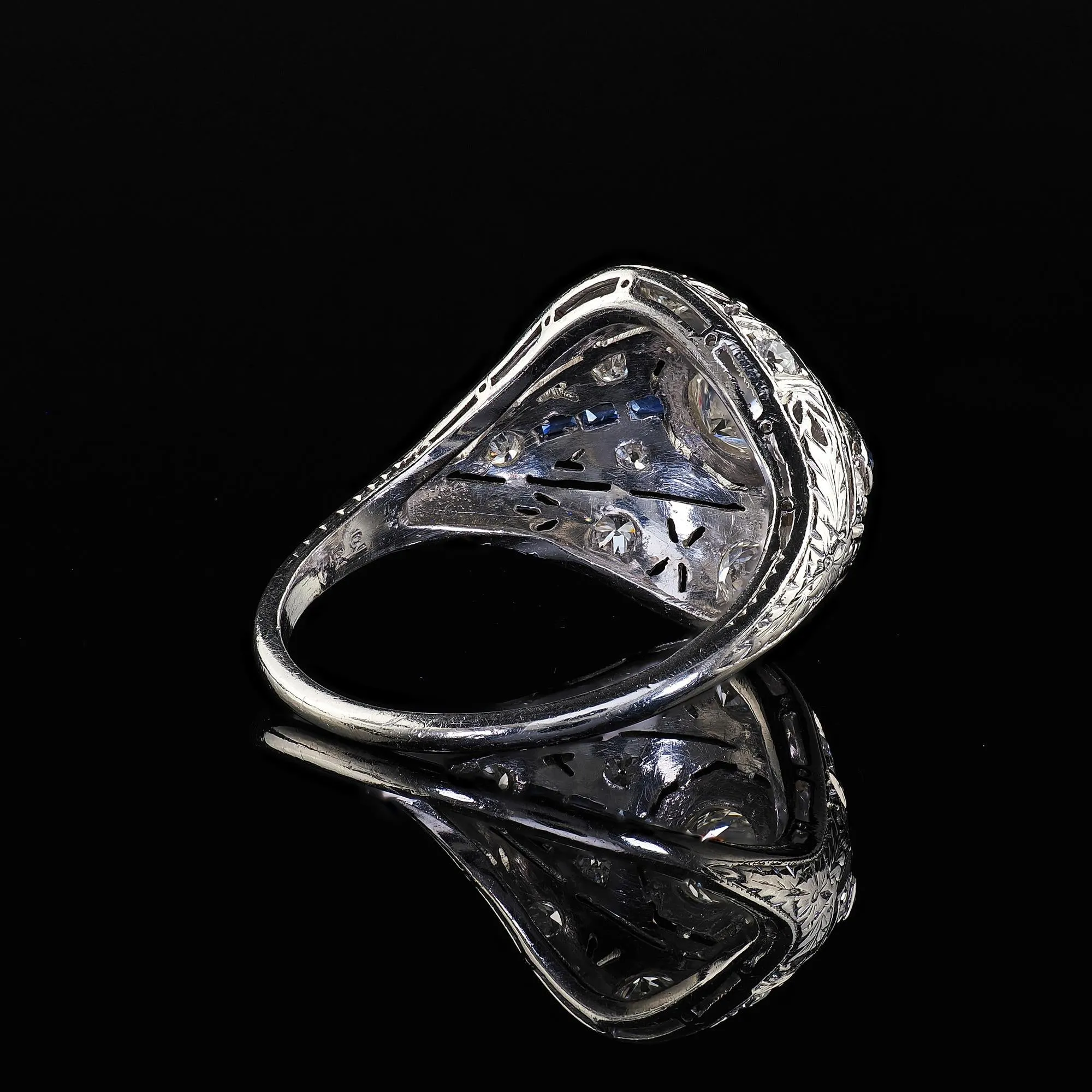 Antique Art Deco Platinum Old Cut Diamond and Sapphire Engagement Ring
