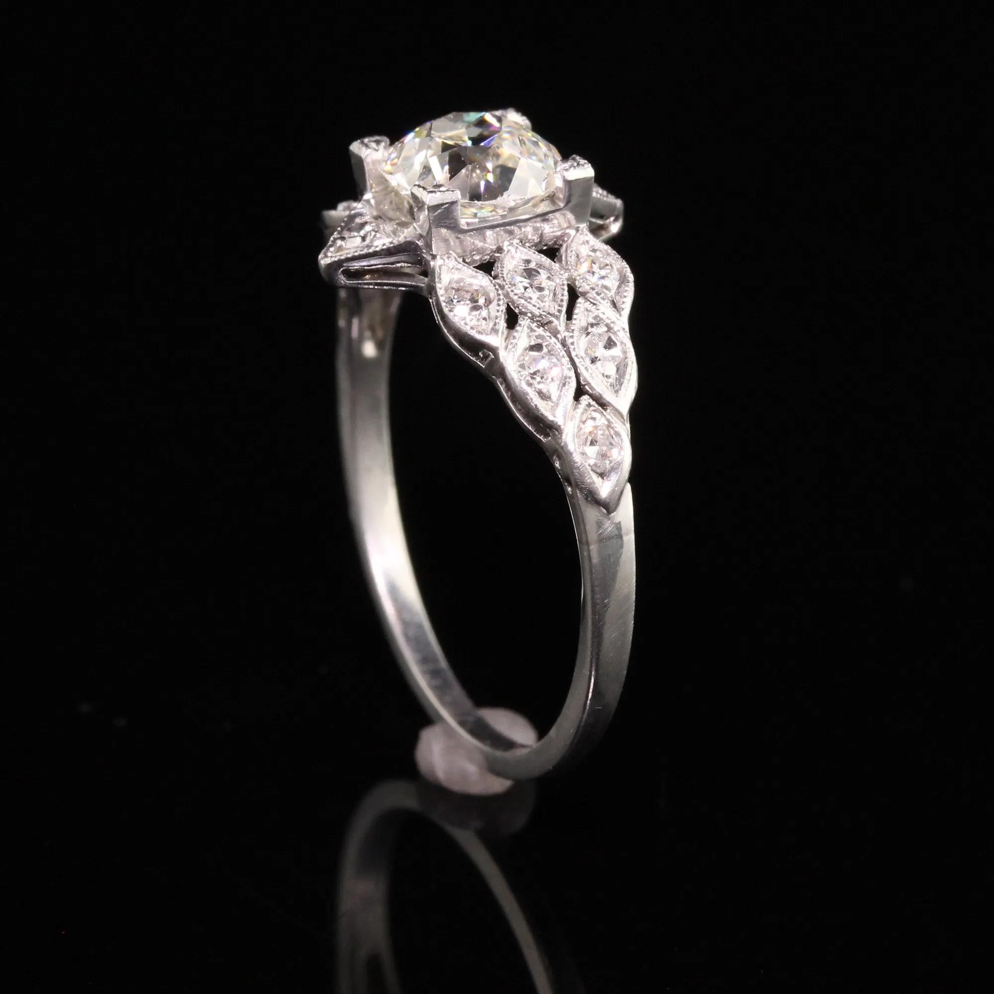 Antique Art Deco Platinum Old Mine Cut Diamond Engagement Ring