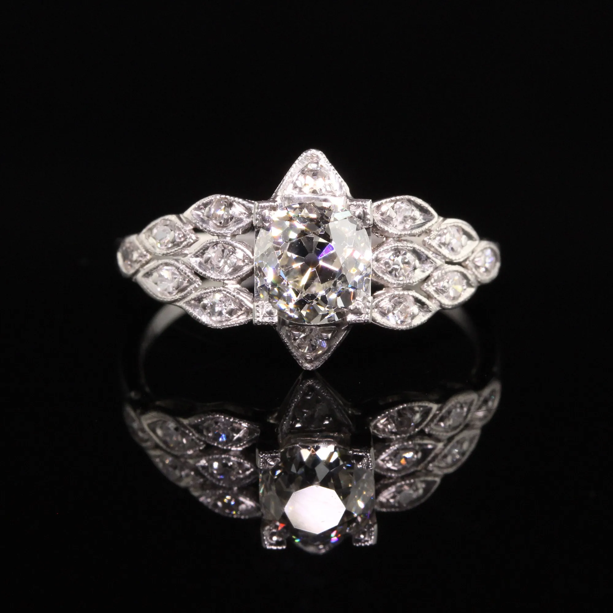 Antique Art Deco Platinum Old Mine Cut Diamond Engagement Ring