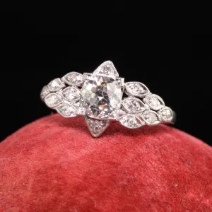 Antique Art Deco Platinum Old Mine Cut Diamond Engagement Ring