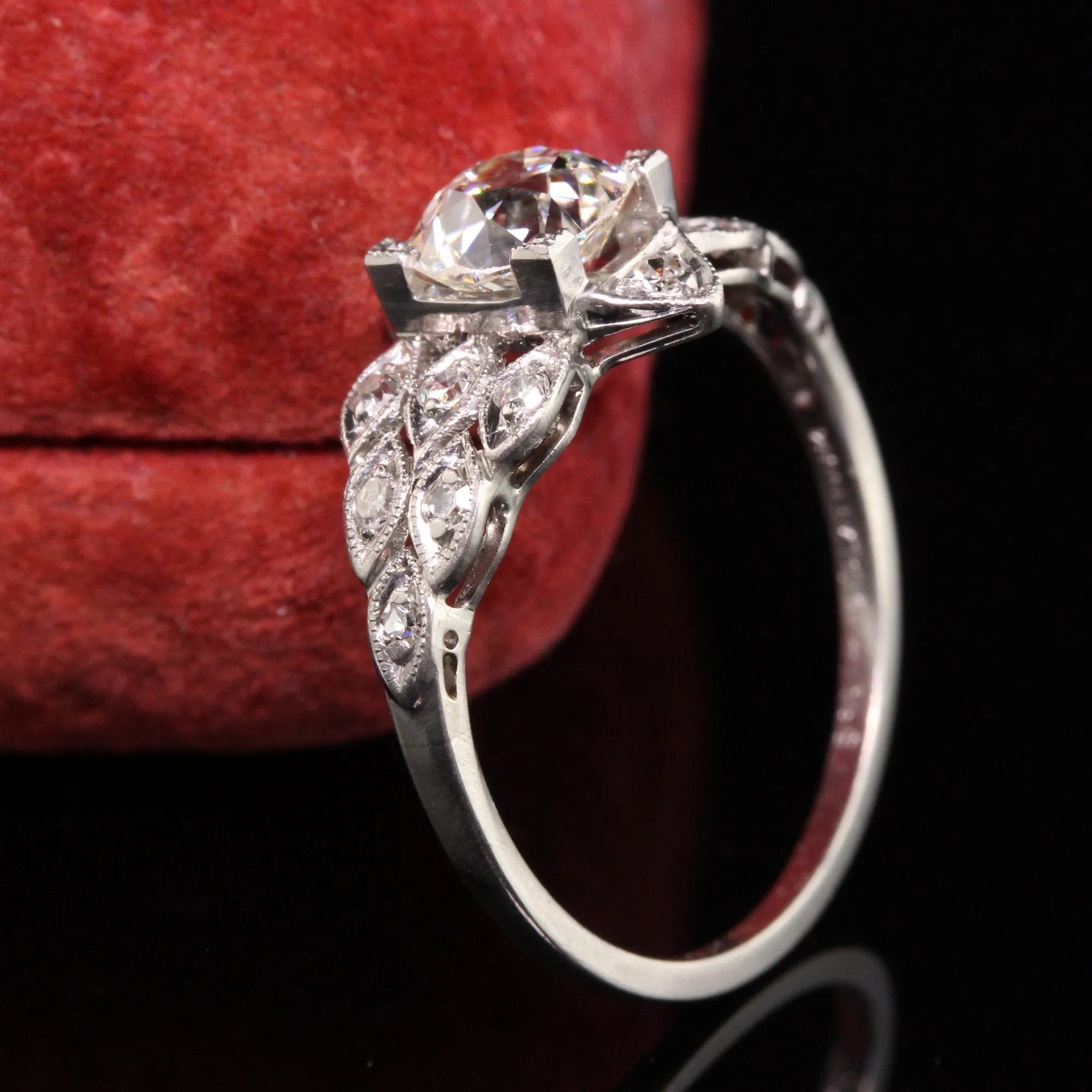 Antique Art Deco Platinum Old Mine Cut Diamond Engagement Ring