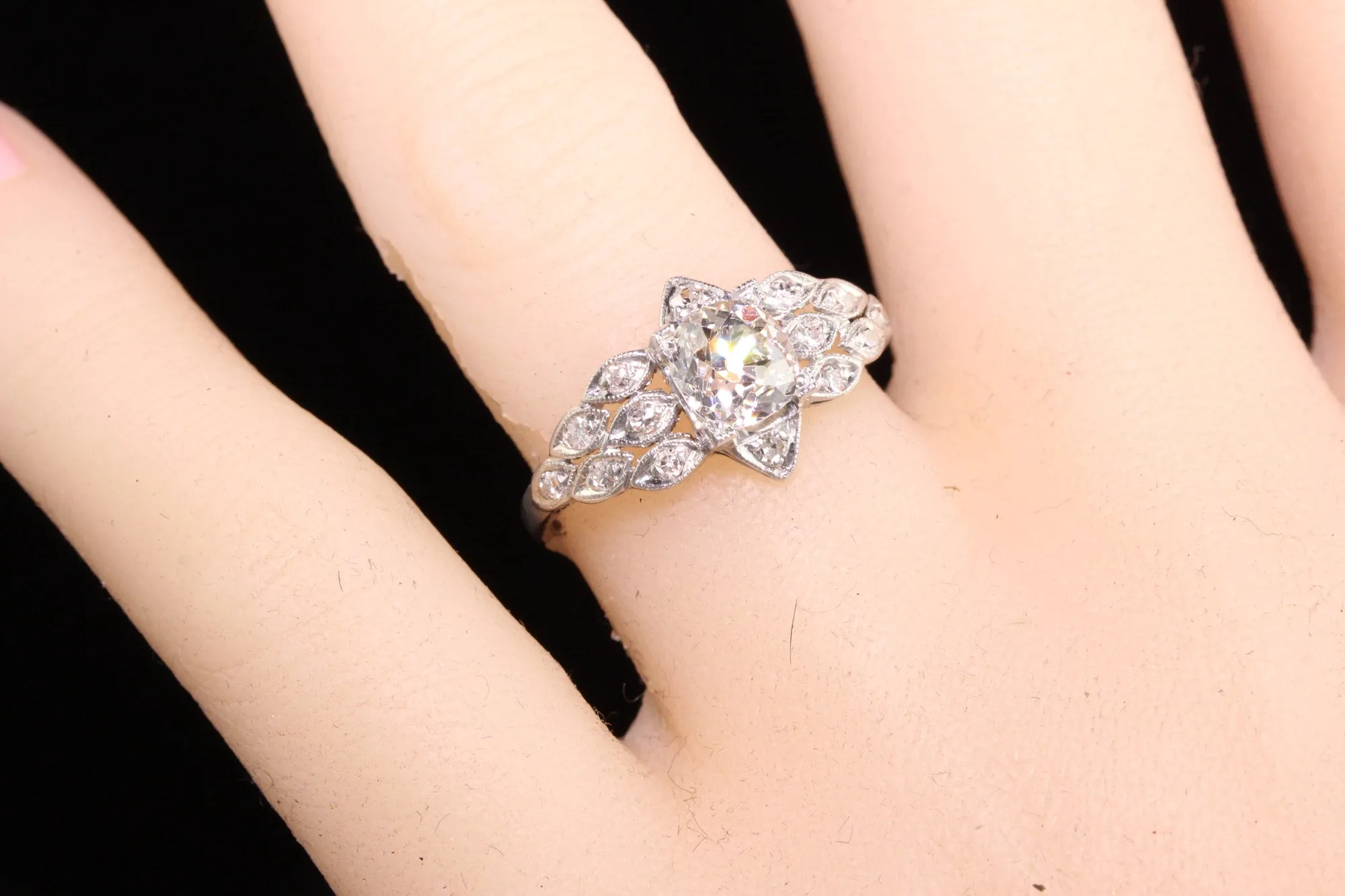 Antique Art Deco Platinum Old Mine Cut Diamond Engagement Ring