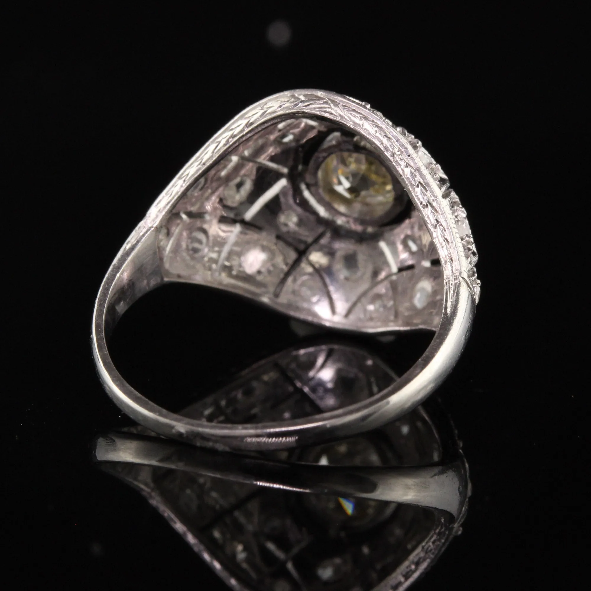 Antique Art Deco Platinum Old Mine Diamond Filigree Domed Ring