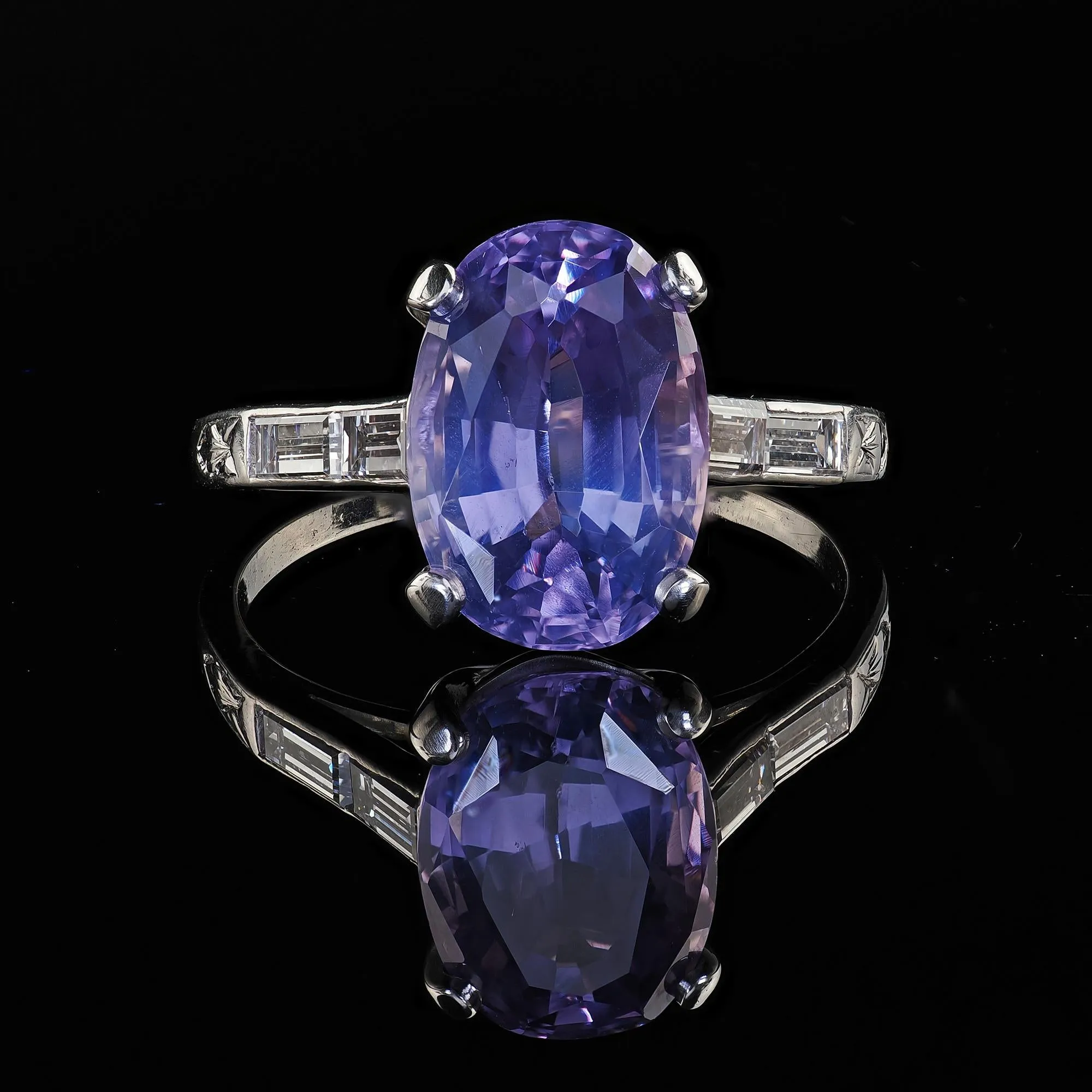 Antique Art Deco Platinum Purple Sapphire No Heat Diamond Engagement Ring - GIA