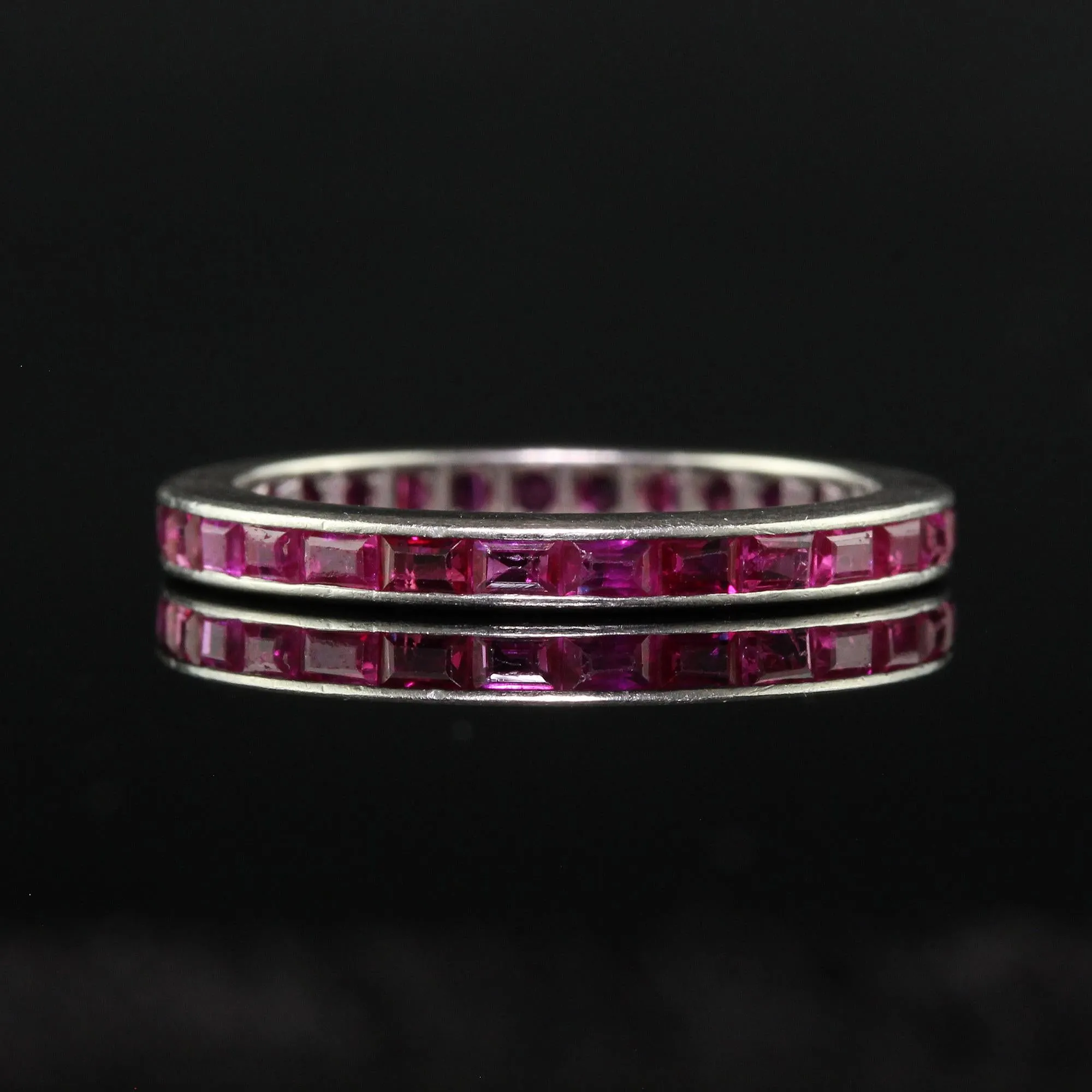 Antique Art Deco Platinum Square Cut Ruby Eternity Band - Size 6