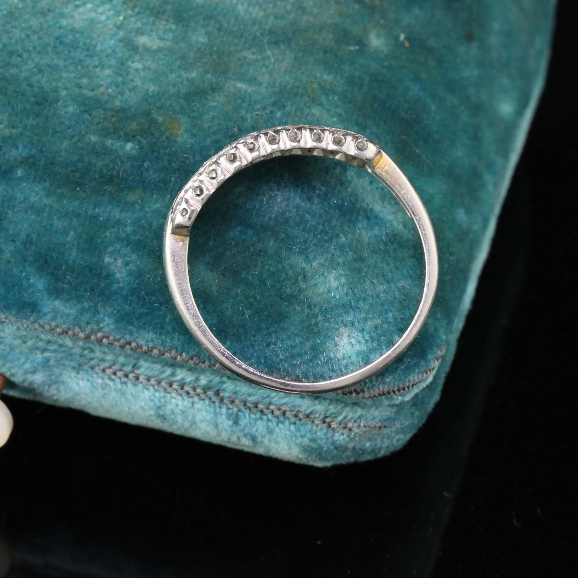 Antique Art Deco Platinum Wedding Band With Diamonds - Size 6 1/2