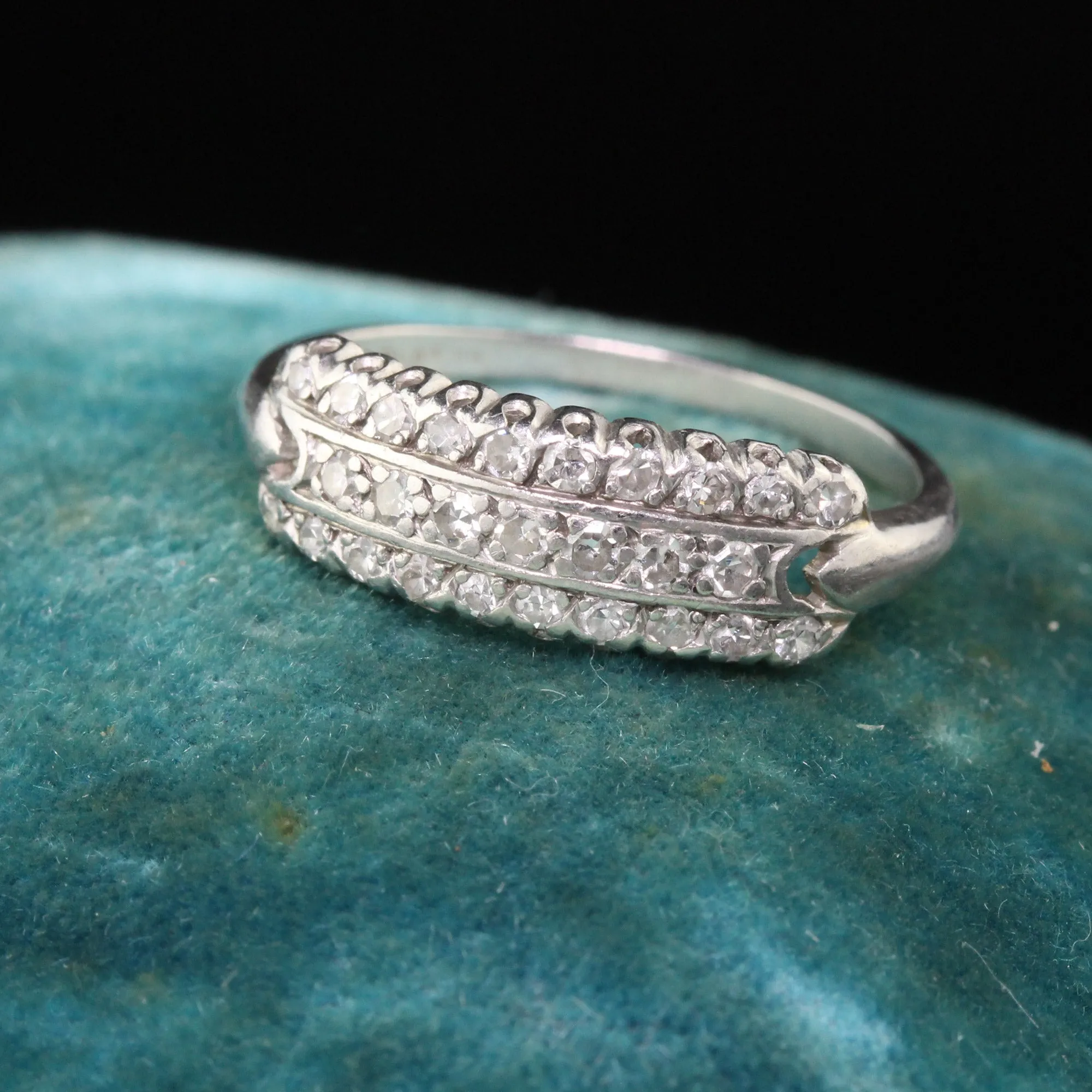 Antique Art Deco Platinum Wedding Band With Diamonds - Size 6 1/2