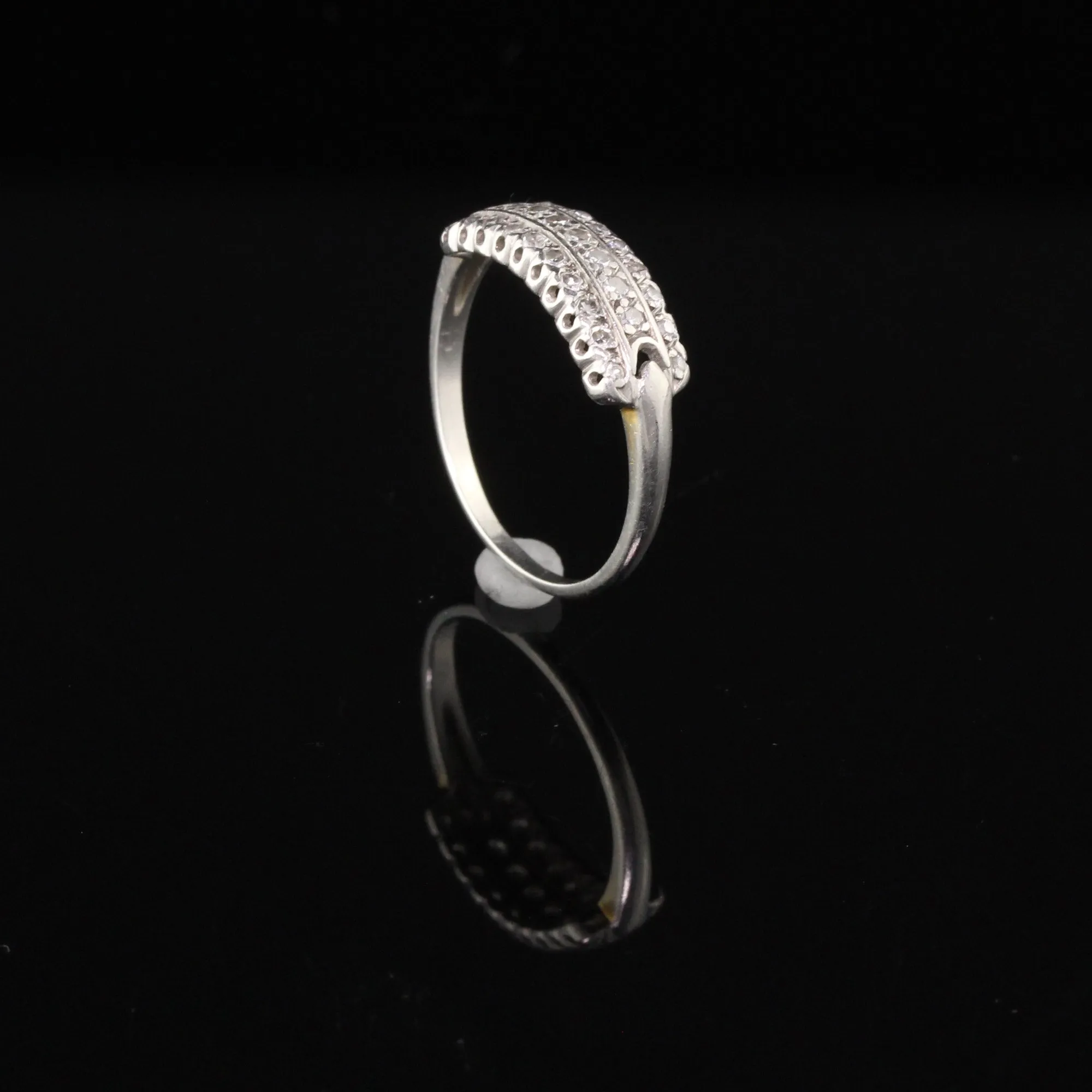 Antique Art Deco Platinum Wedding Band With Diamonds - Size 6 1/2