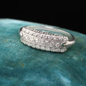 Antique Art Deco Platinum Wedding Band With Diamonds - Size 6 1/2