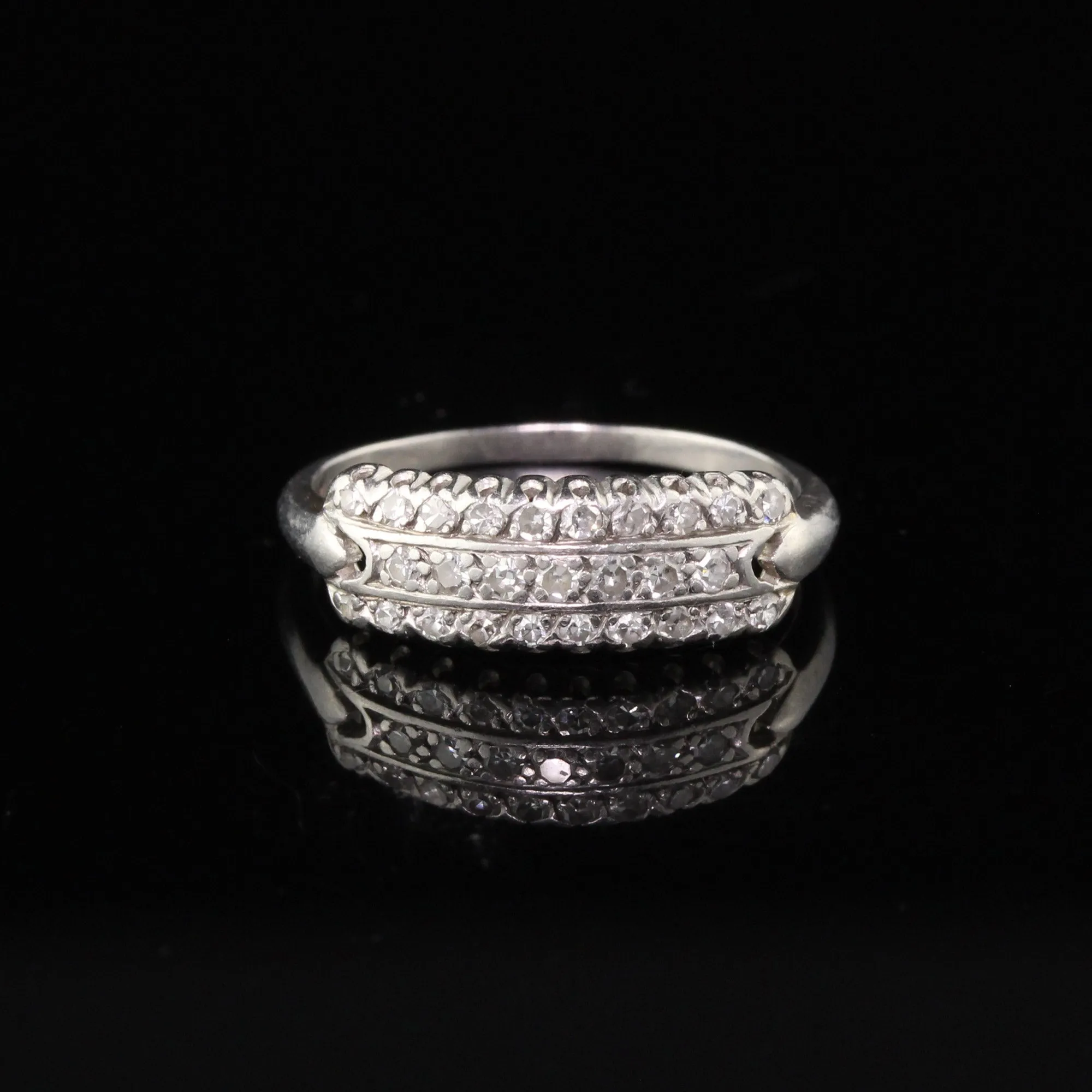 Antique Art Deco Platinum Wedding Band With Diamonds - Size 6 1/2