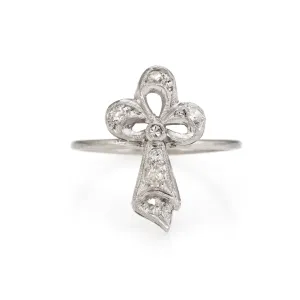 Antique Clover Conversion Ring Art Deco Diamond 14k White Gold Platinum Fine