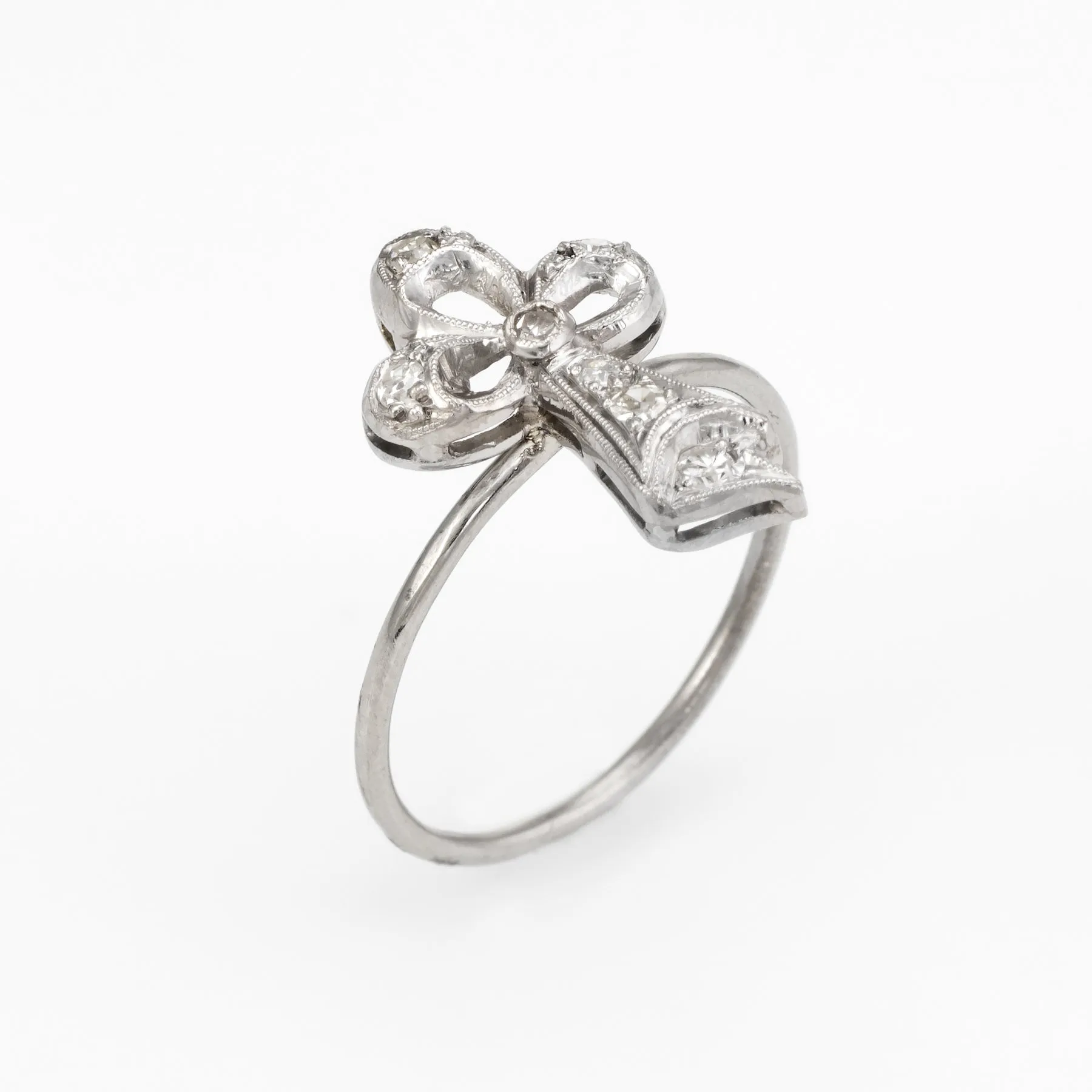Antique Clover Conversion Ring Art Deco Diamond 14k White Gold Platinum Fine