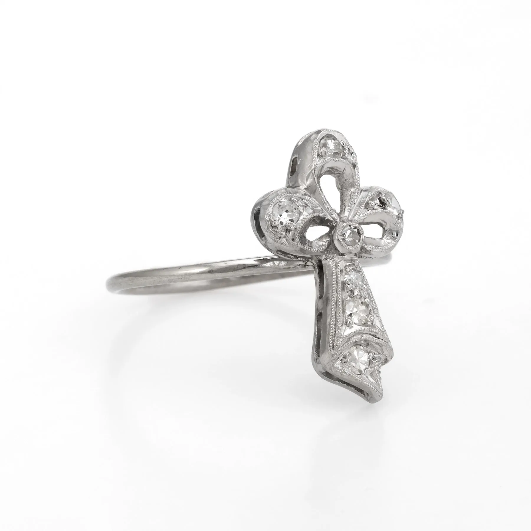 Antique Clover Conversion Ring Art Deco Diamond 14k White Gold Platinum Fine