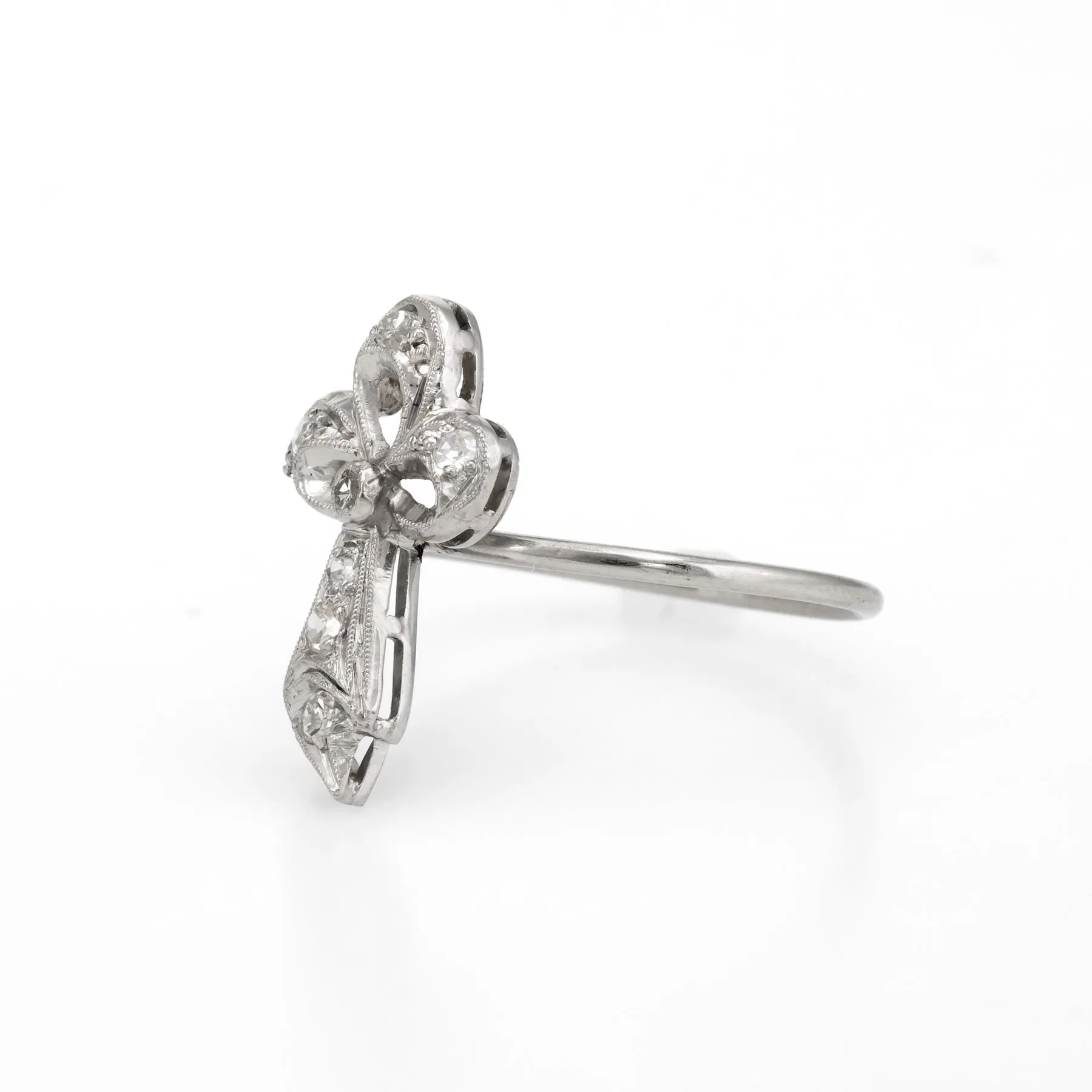 Antique Clover Conversion Ring Art Deco Diamond 14k White Gold Platinum Fine