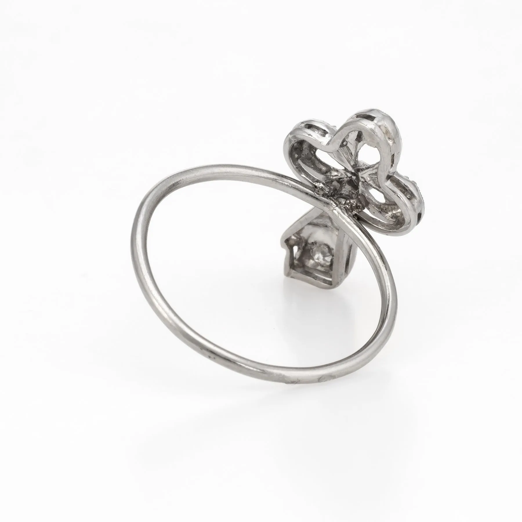 Antique Clover Conversion Ring Art Deco Diamond 14k White Gold Platinum Fine
