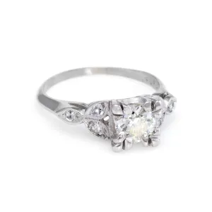 Antique Deco Diamond Platinum Engagement Ring Vintage Estate Bridal Jewelry