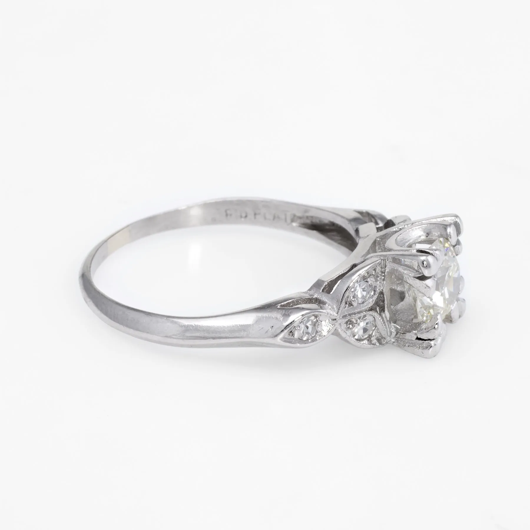 Antique Deco Diamond Platinum Engagement Ring Vintage Estate Bridal Jewelry