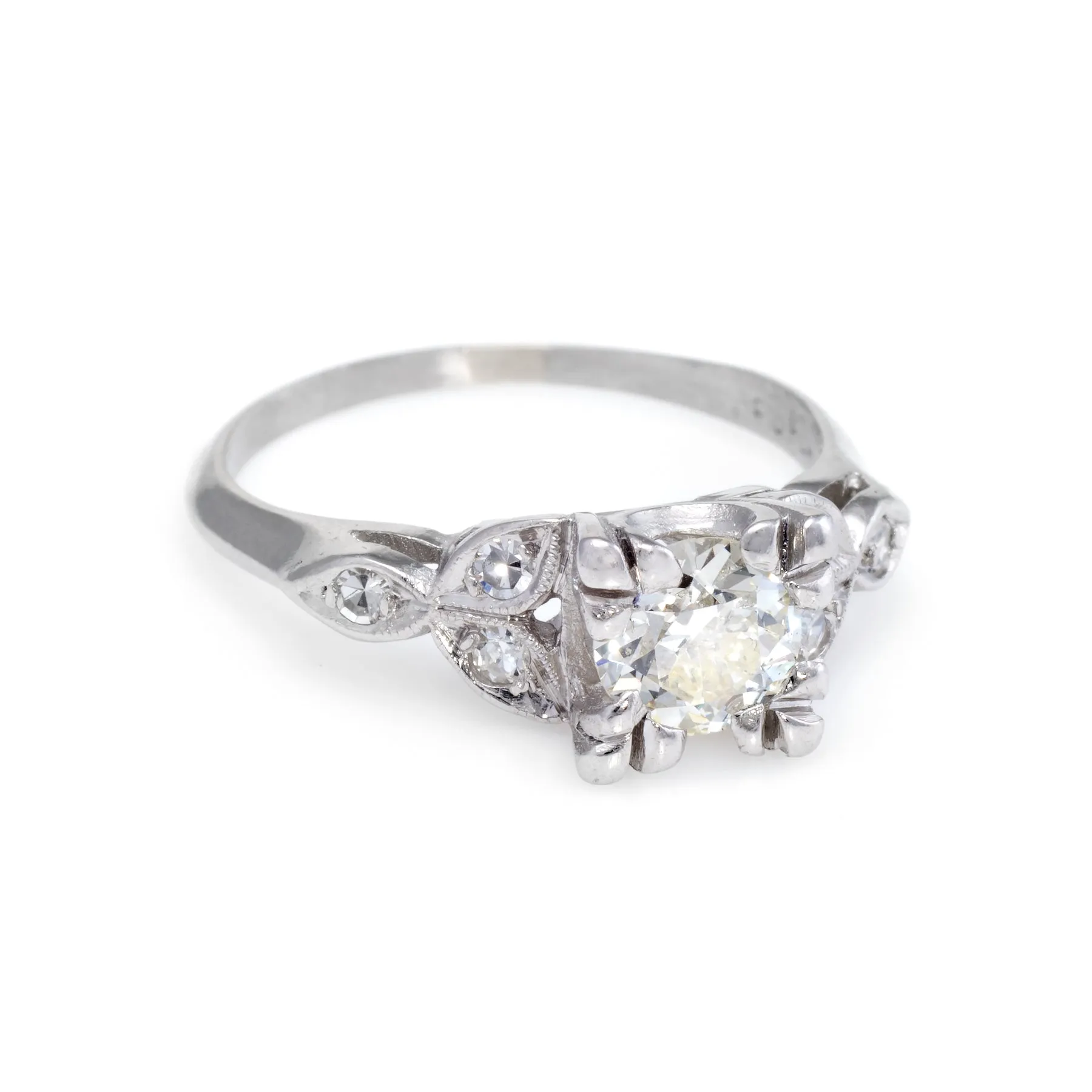 Antique Deco Diamond Platinum Engagement Ring Vintage Estate Bridal Jewelry