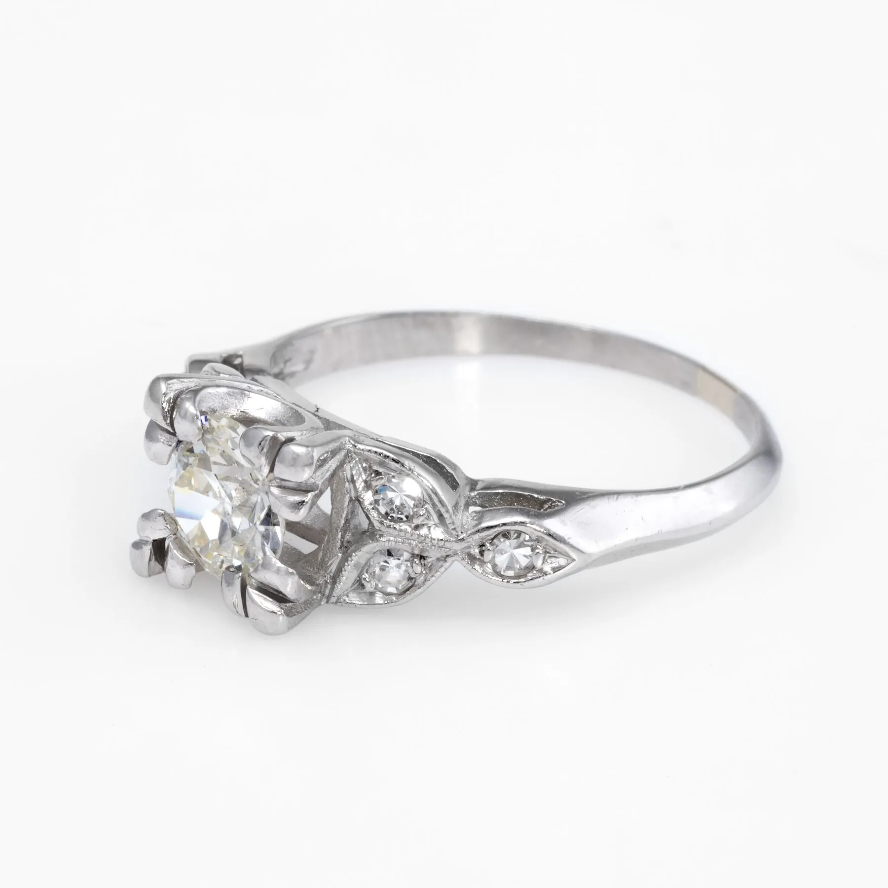 Antique Deco Diamond Platinum Engagement Ring Vintage Estate Bridal Jewelry